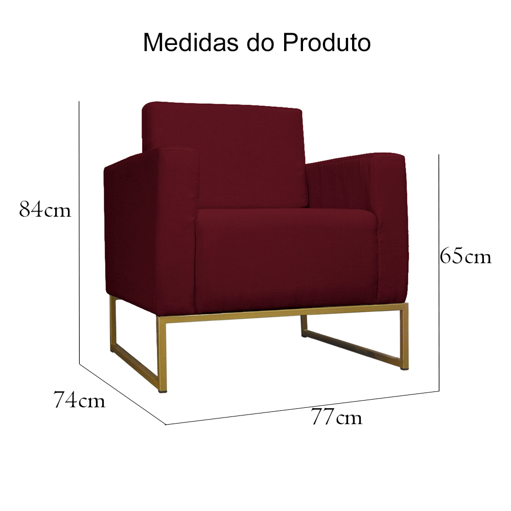 Poltrona Decorativa Leticia Slim Com Base de Metal Suede Bordô - DS Estofados