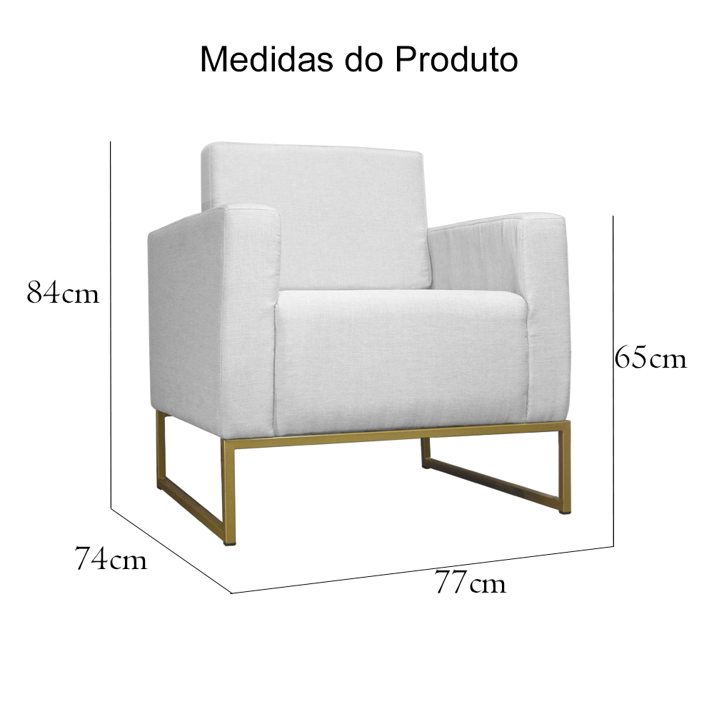 Poltrona Decorativa Leticia Slim Com Base de Metal Suede Branco - DS Estofados