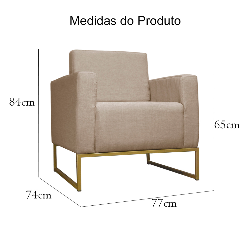 Poltrona Decorativa Leticia Slim Com Base de Metal Suede Capuccino - DS Estofados