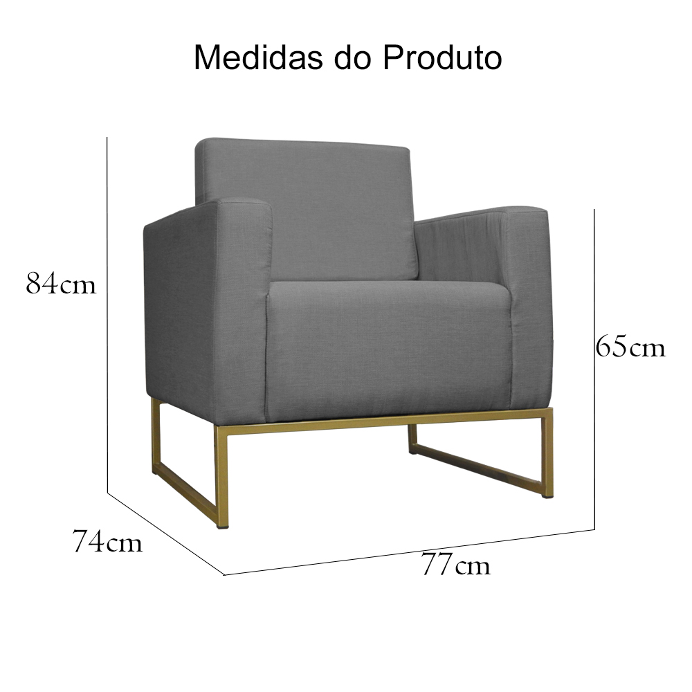 Poltrona Decorativa Leticia Slim Com Base de Metal Suede Cinza - DS Estofados