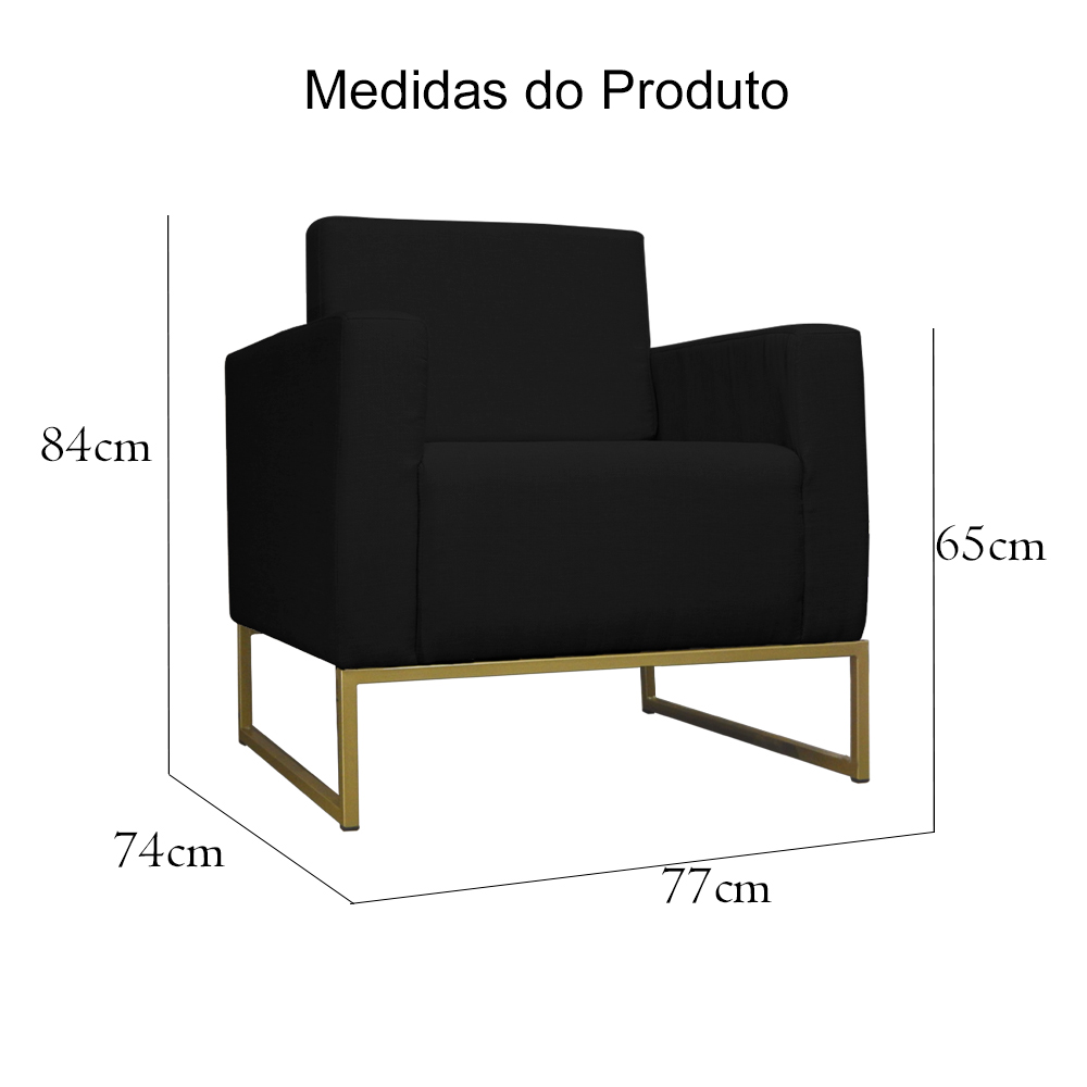 Poltrona Decorativa Leticia Slim Com Base de Metal Suede Preto - DS Estofados