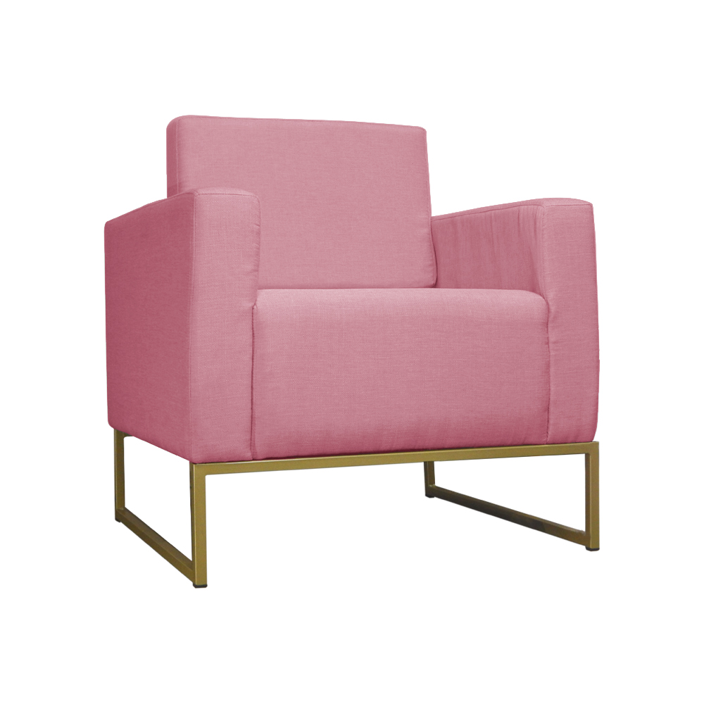 Poltrona Decorativa Leticia Slim Com Base de Metal Suede Rosa - DS Estofados