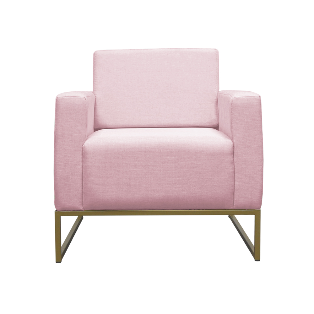 Poltrona Decorativa Leticia Slim Com Base de Metal Suede Rosa Bebê - DS Estofados