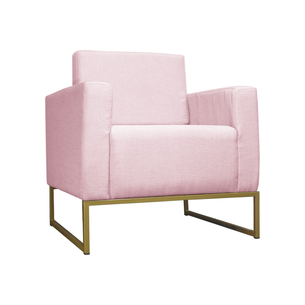 Poltrona Decorativa Leticia Slim Com Base de Metal Suede Rosa Bebê - DS Estofados