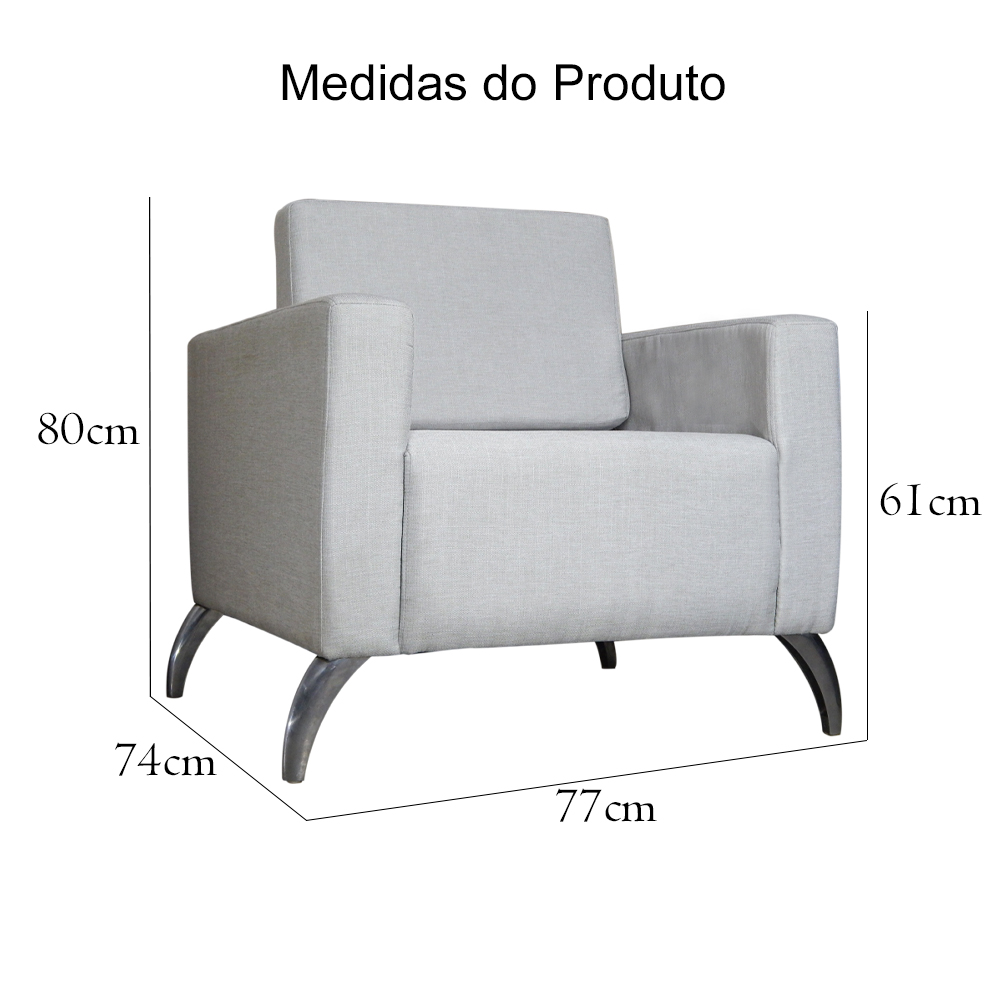 Poltrona Decorativa Leticia Slim Pés Alumínio Linho Cinza - DS Estofados
