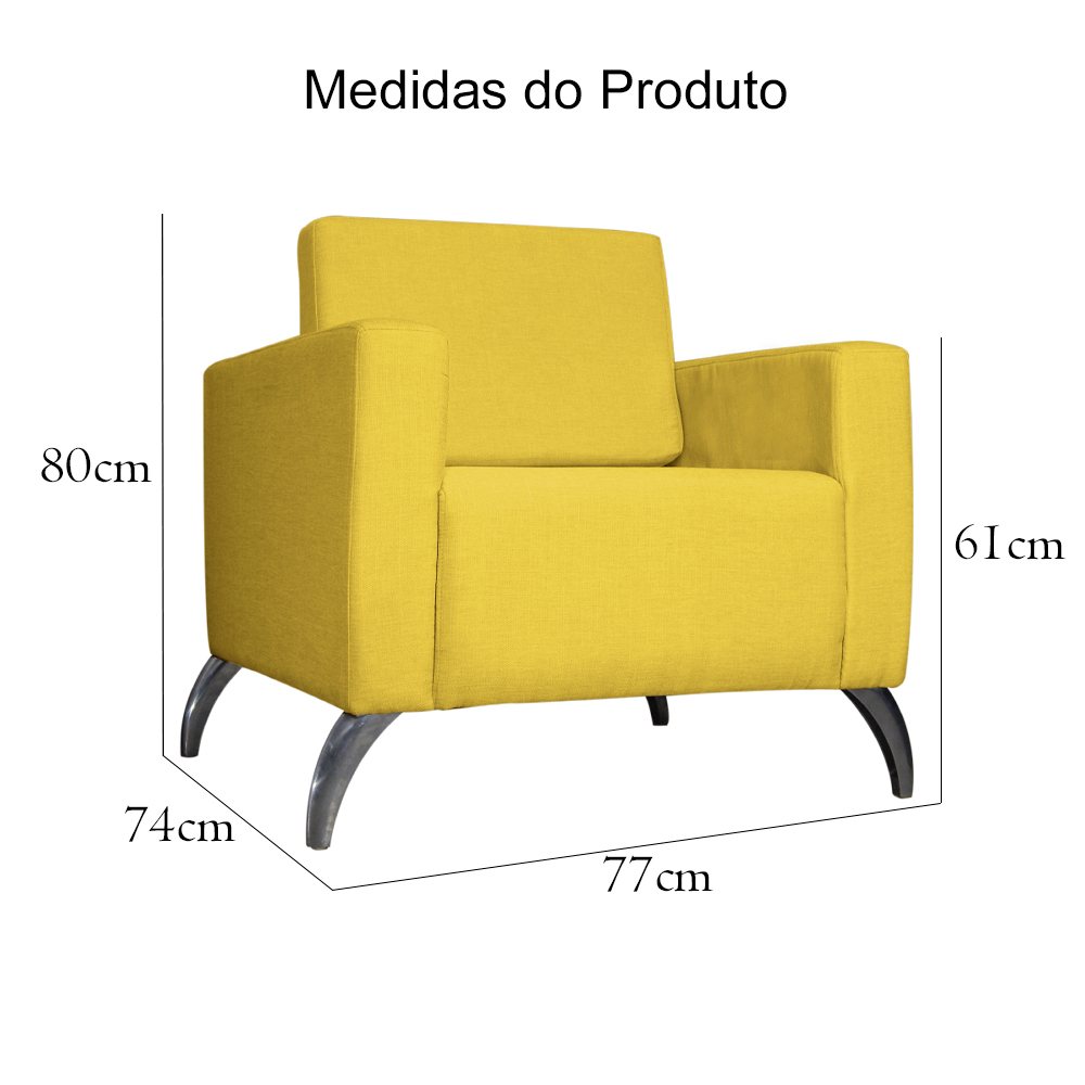 Poltrona Decorativa Leticia Slim Pés Alumínio Suede Amarelo - DS Estofados