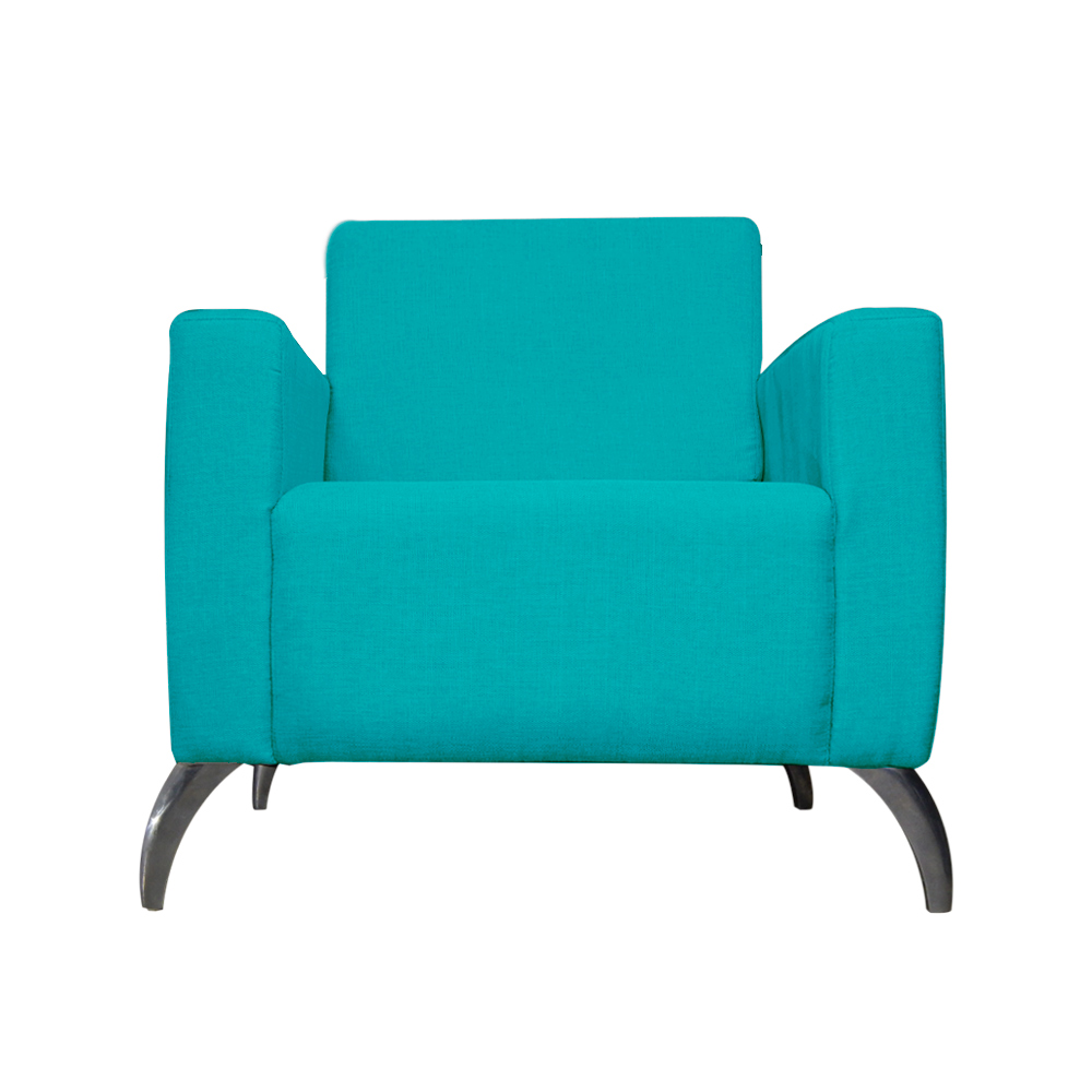 Poltrona Decorativa Leticia Slim Pés Alumínio Suede Azul Turquesa - DS Estofados
