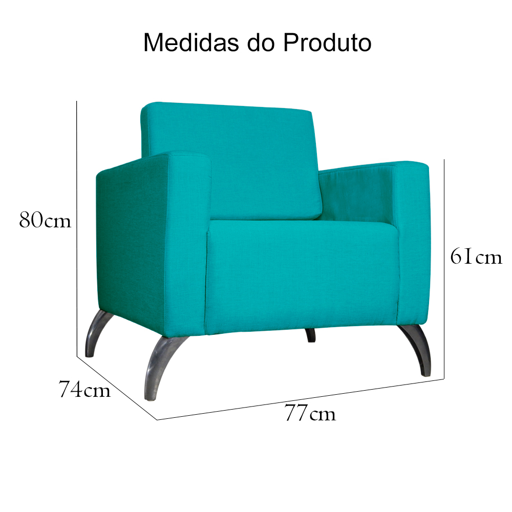 Poltrona Decorativa Leticia Slim Pés Alumínio Suede Azul Turquesa - DS Estofados