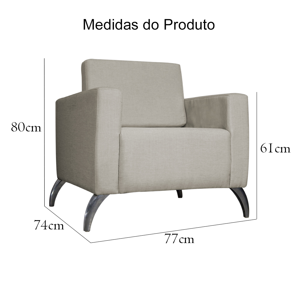 Poltrona Decorativa Leticia Slim Pés Alumínio Suede Bege - DS Estofados