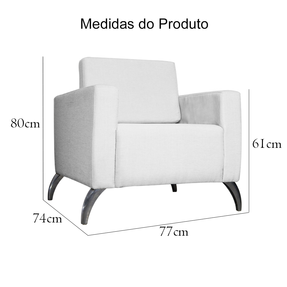 Poltrona Decorativa Leticia Slim Pés Alumínio Suede Branco - DS Estofados