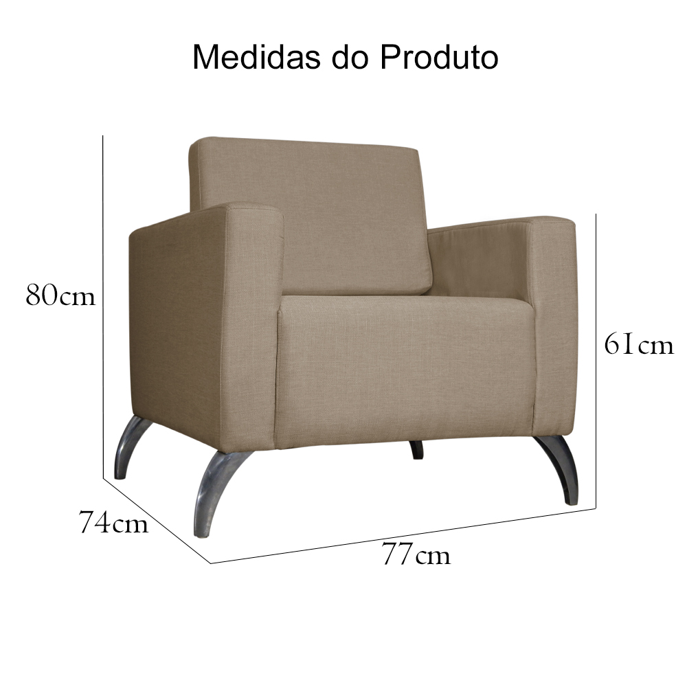 Poltrona Decorativa Leticia Slim Pés Alumínio Suede Capuccino - DS Estofados