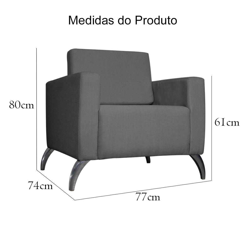 Poltrona Decorativa Leticia Slim Pés Alumínio Suede Cinza - DS Estofados