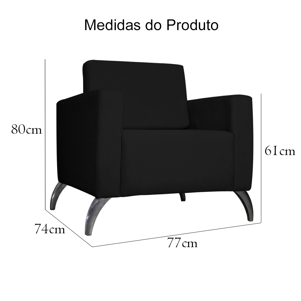 Poltrona Decorativa Leticia Slim Pés Alumínio Suede Preto - DS Estofados