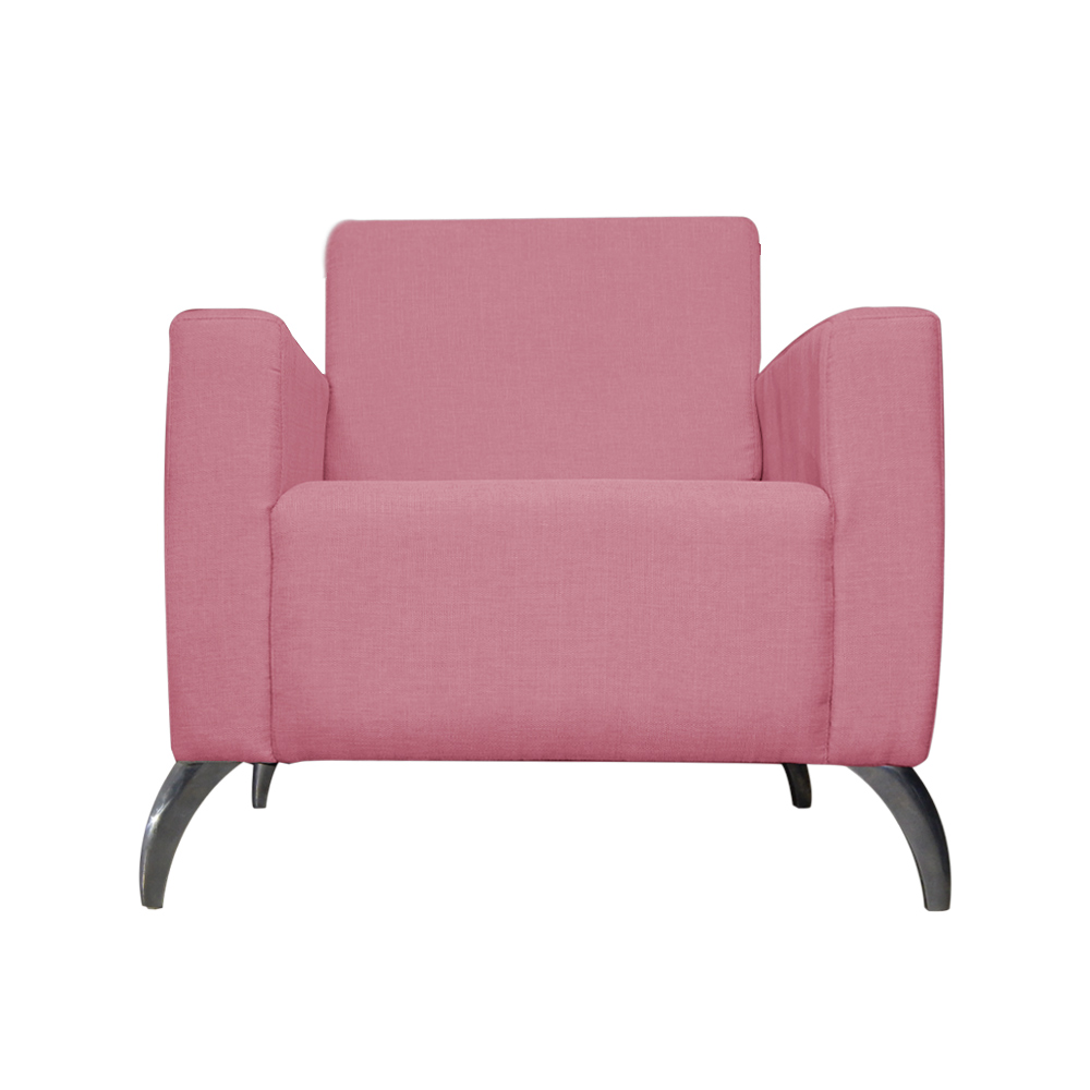 Poltrona Decorativa Leticia Slim Pés Alumínio Suede Rosa - DS Estofados