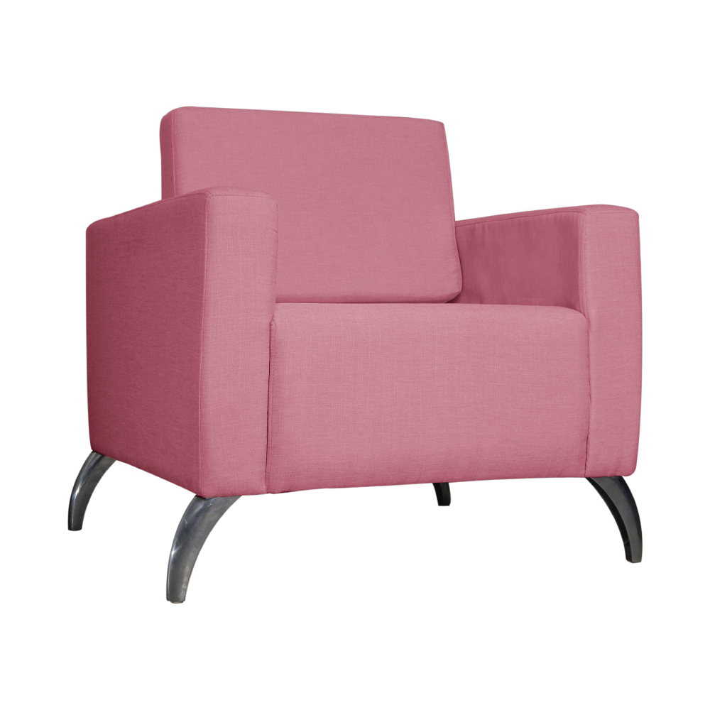 Poltrona Decorativa Leticia Slim Pés Alumínio Suede Rosa - DS Estofados
