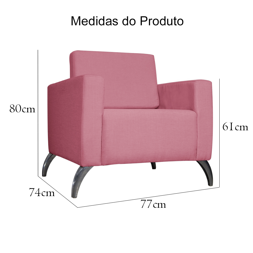 Poltrona Decorativa Leticia Slim Pés Alumínio Suede Rosa - DS Estofados