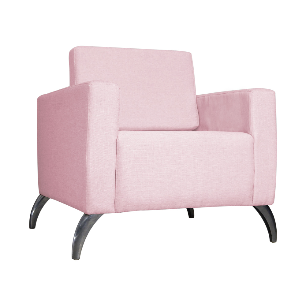 Poltrona Decorativa Leticia Slim Pés Alumínio Suede Rosa Bebê - DS Estofados