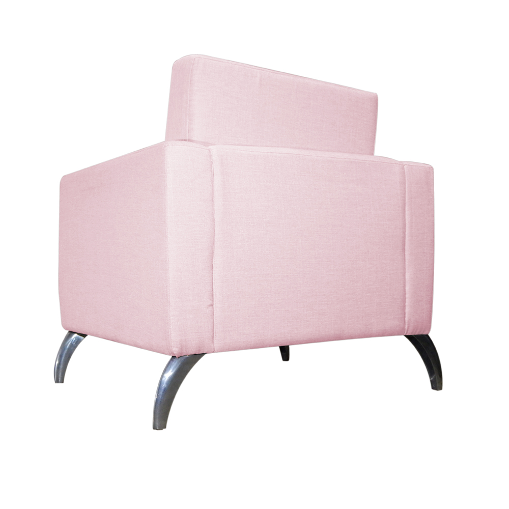 Poltrona Decorativa Leticia Slim Pés Alumínio Suede Rosa Bebê - DS Estofados