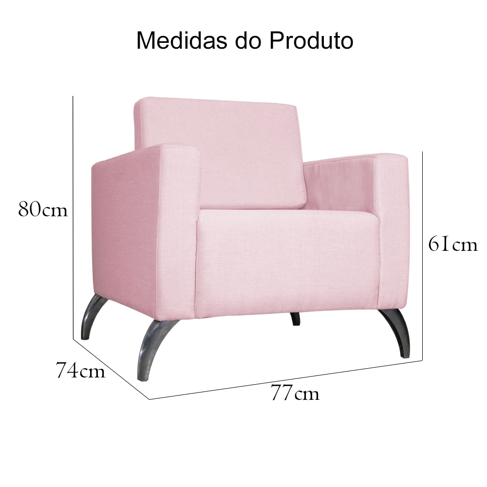 Poltrona Decorativa Leticia Slim Pés Alumínio Suede Rosa Bebê - DS Estofados