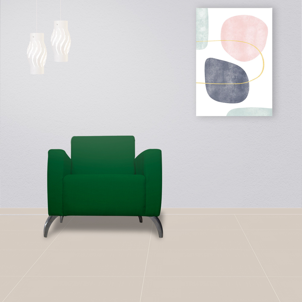 Poltrona Decorativa Leticia Slim Pés Alumínio Suede Verde - DS Estofados