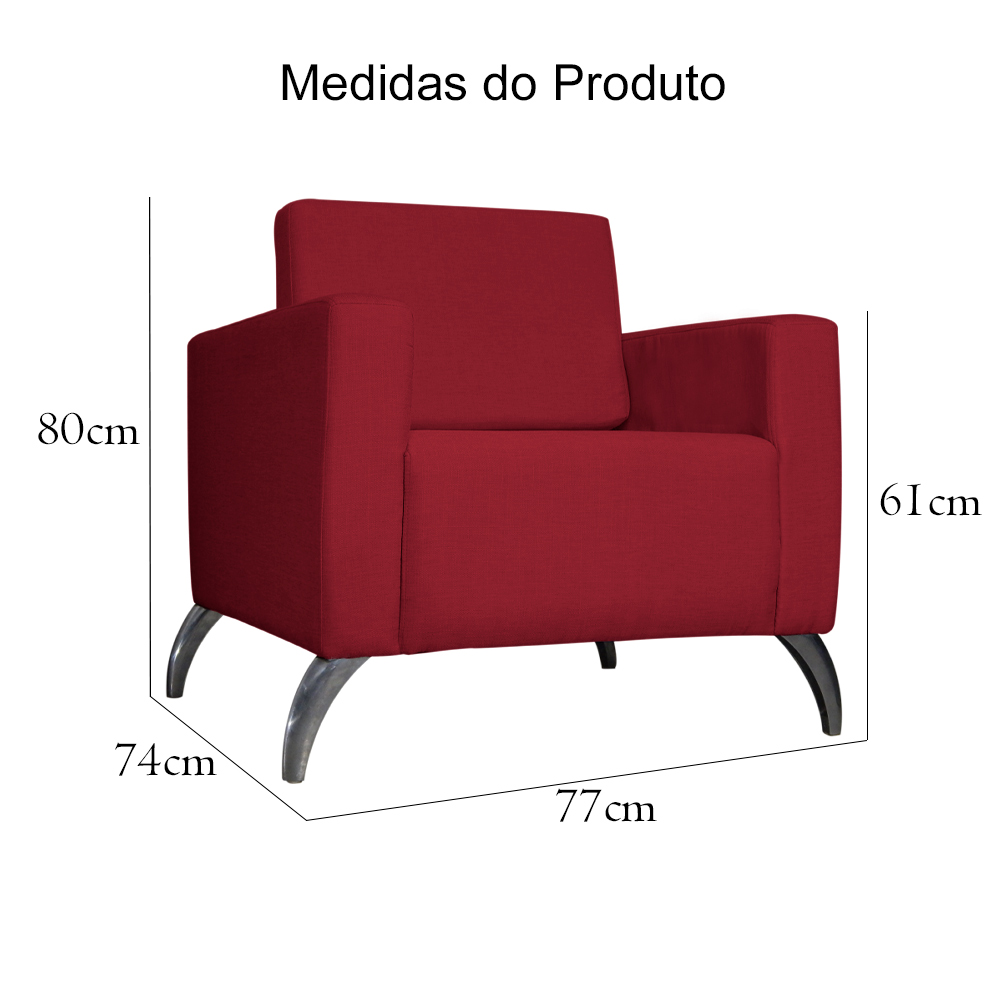 Poltrona Decorativa Leticia Slim Pés Alumínio Suede Vermelho - DS Estofados