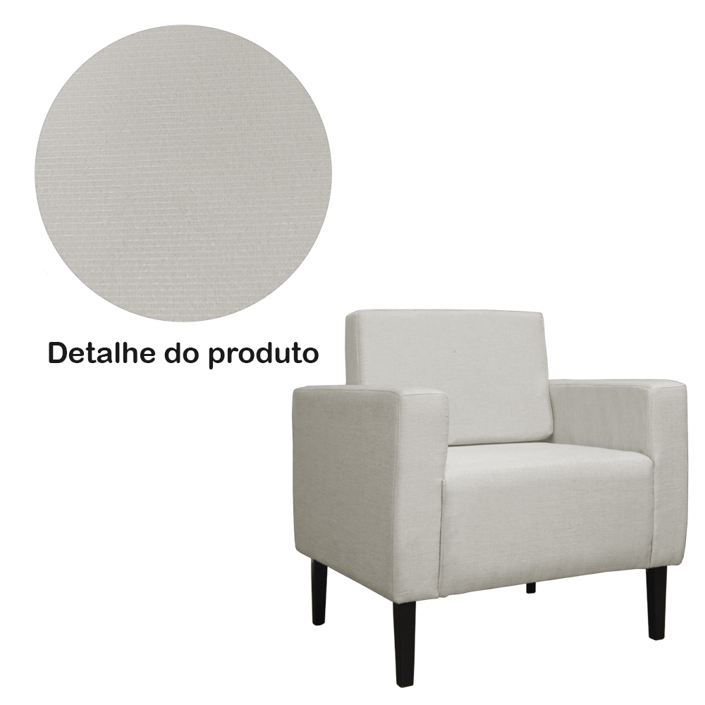 Poltrona Decorativa Leticia Slim Pés Trapézio Linho Bege - DS Estofados