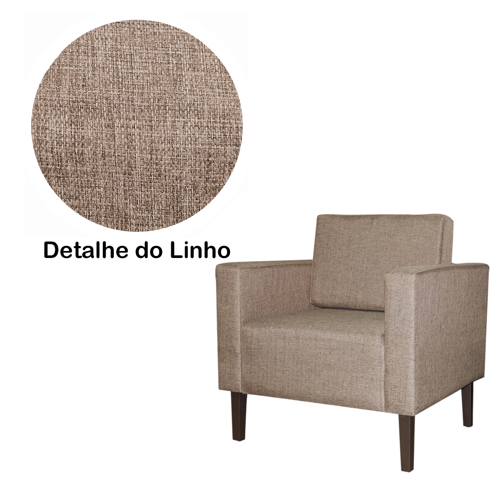 Poltrona Decorativa Leticia Slim Pés Trapézio Linho Cacau - DS Estofados