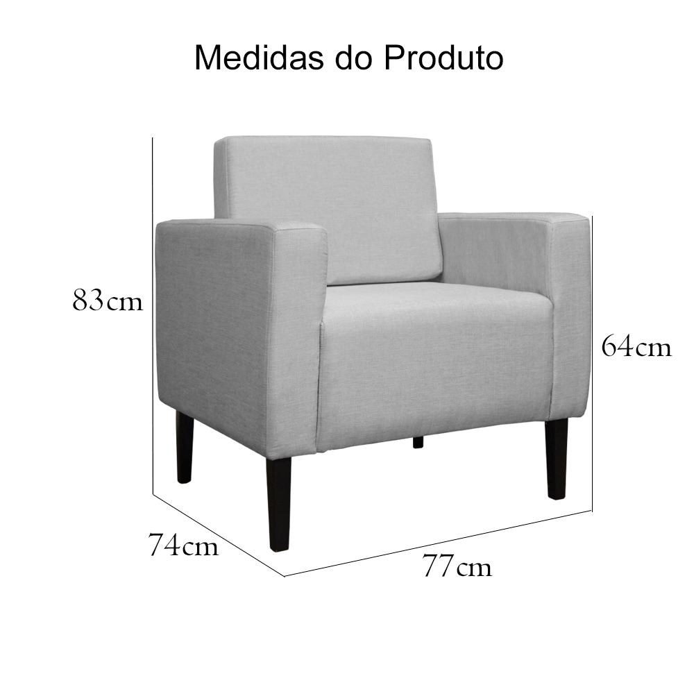 Poltrona Decorativa Leticia Slim Pés Trapézio Linho Cinza - DS Estofados