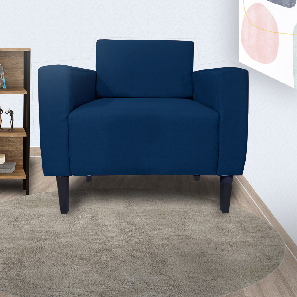 Poltrona Decorativa Leticia Slim Pés Trapézio Suede Azul Marinho - DS Estofados