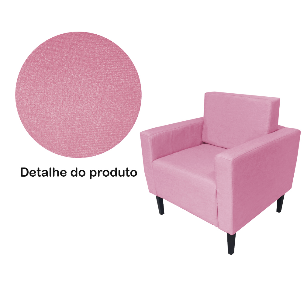 Poltrona Decorativa Leticia Slim Pés Trapézio Suede Rosa - DS Estofados