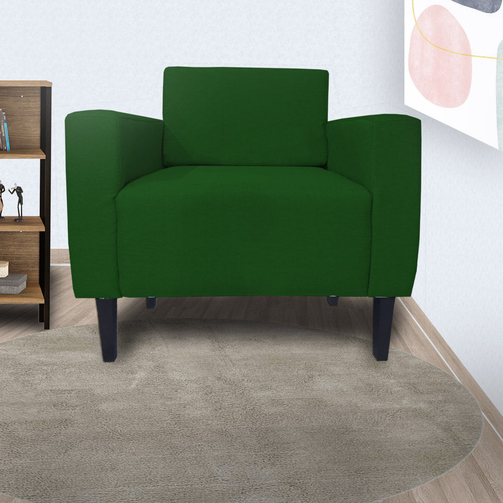 Poltrona Decorativa Leticia Slim Pés Trapézio Suede Verde - DS Estofados