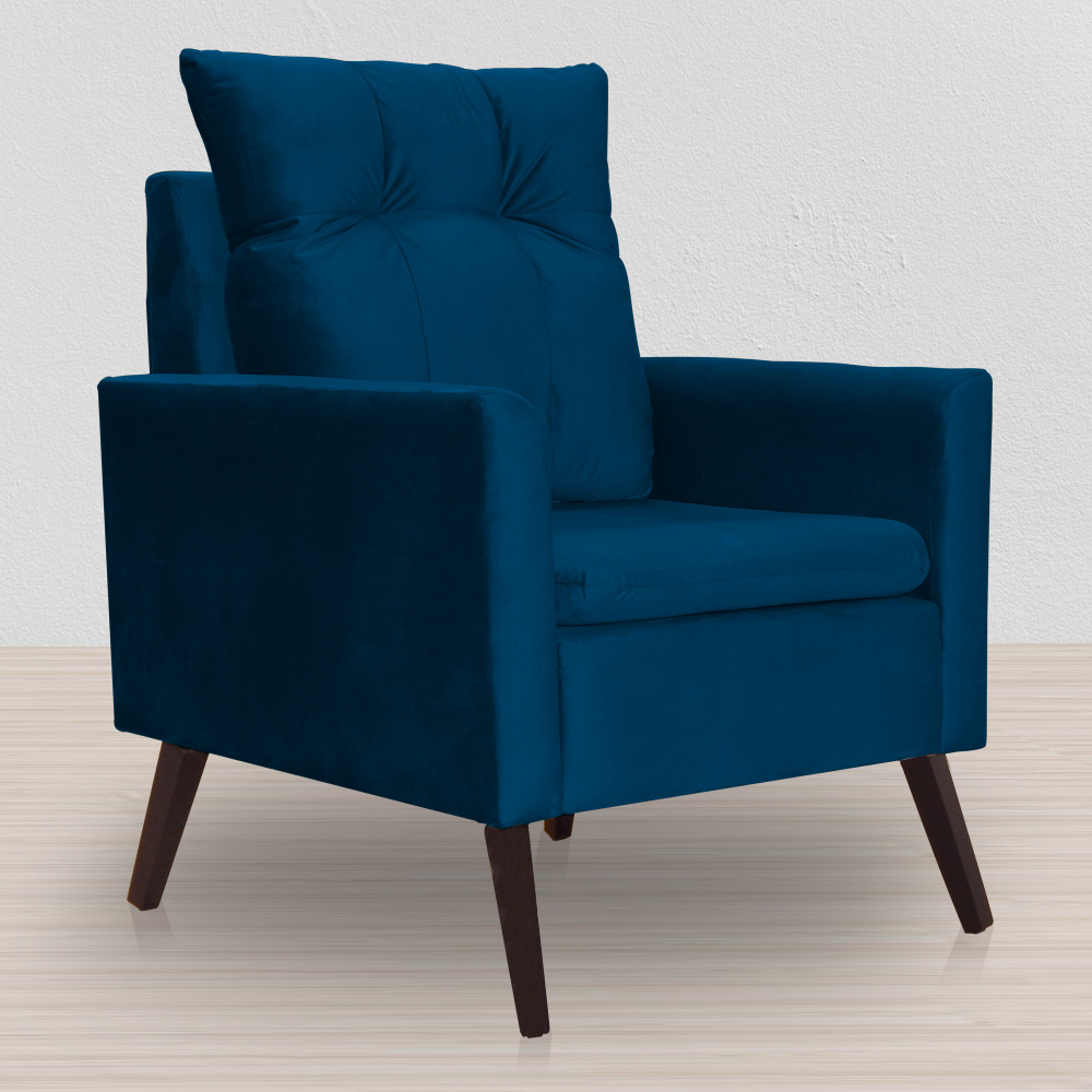 Poltrona Decorativa Ligia Luxo Veludo Azul Marinho - DS Estofados