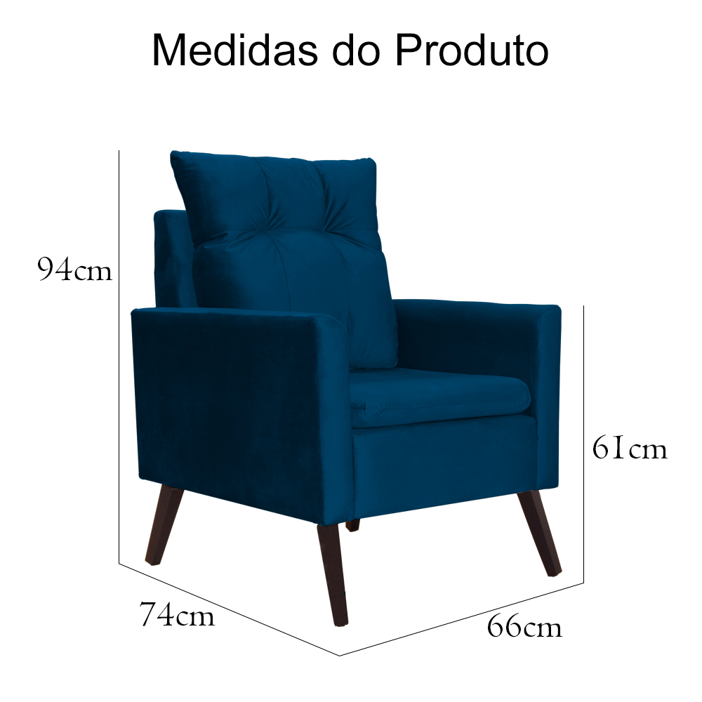 Poltrona Decorativa Ligia Luxo Veludo Azul Marinho - DS Estofados