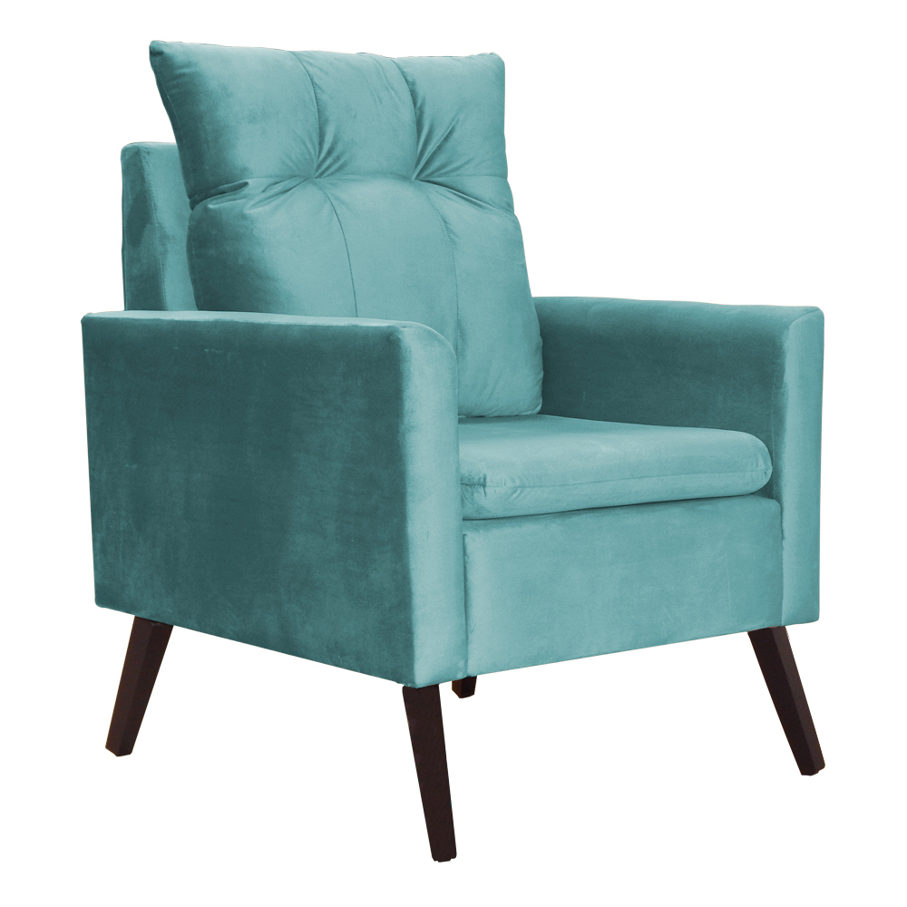 Poltrona Decorativa Ligia Luxo Veludo Azul Turquesa - DS Estofados