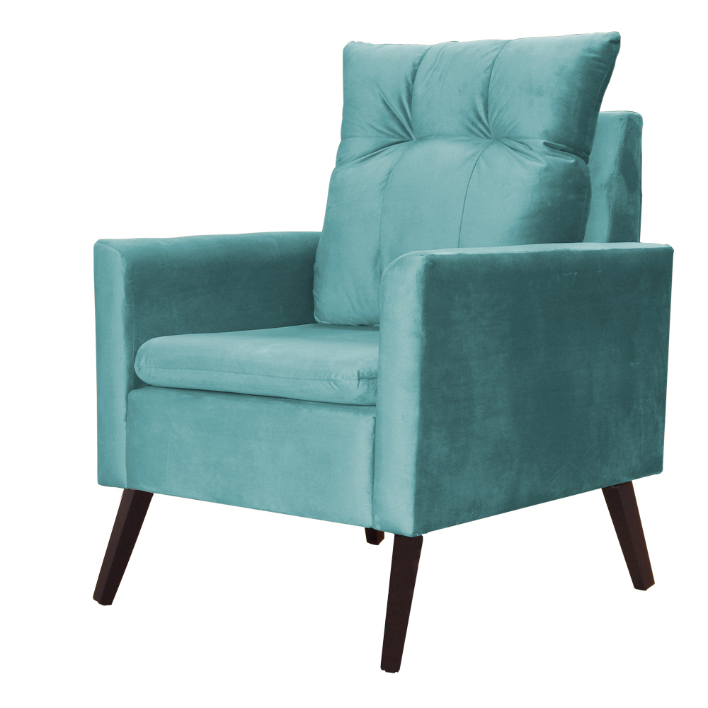Poltrona Decorativa Ligia Luxo Veludo Azul Turquesa - DS Estofados