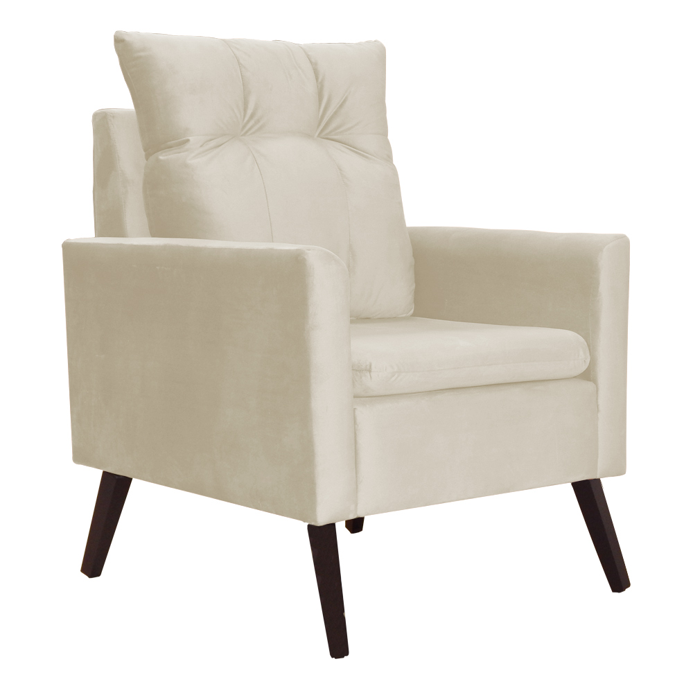 Poltrona Decorativa Ligia Luxo Veludo Bege - DS Estofados