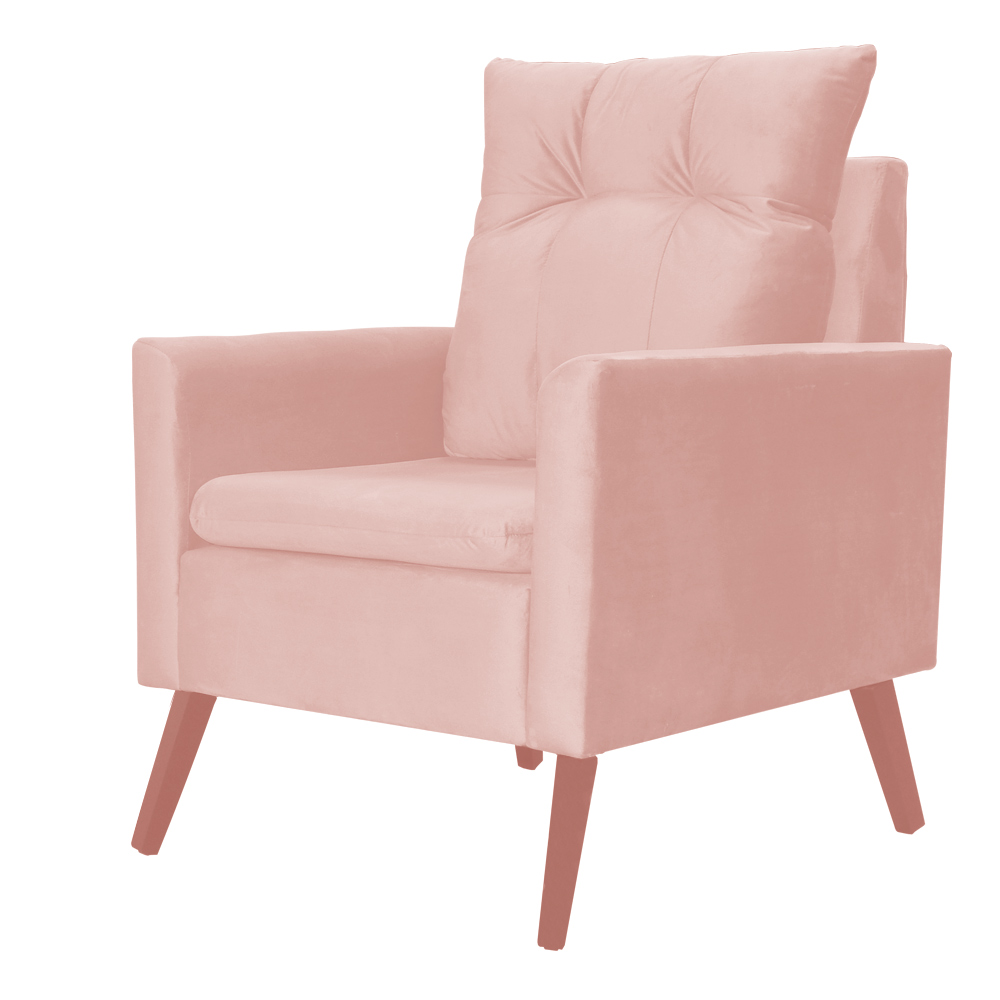 Poltrona Decorativa Ligia Luxo Veludo Rosê - DS Estofados