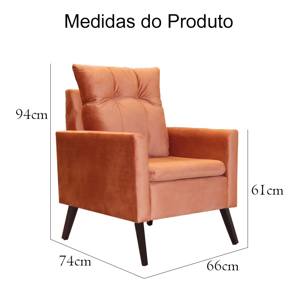 Poltrona Decorativa Ligia Luxo Veludo Terracota - DS Estofados