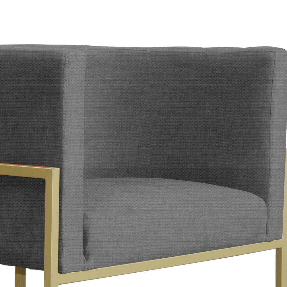 Poltrona Decorativa Luana Base em Metal Linho Cinza