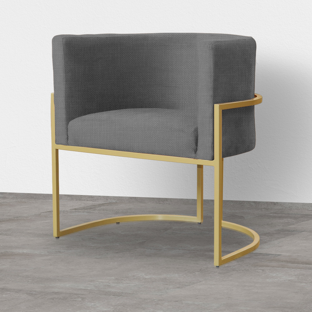 Poltrona Decorativa Luana Base em Metal Linho Cinza