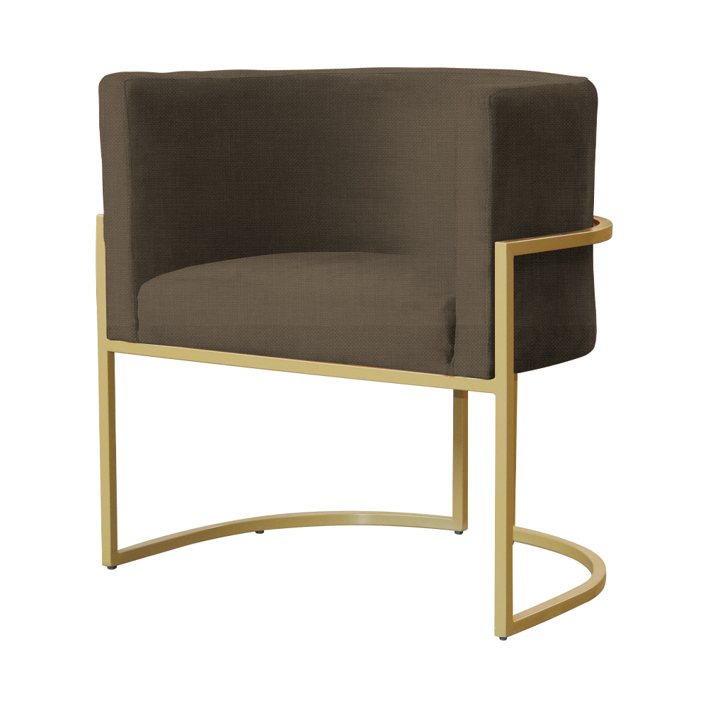 Poltrona Decorativa Luana Base em Metal Linho Marrom