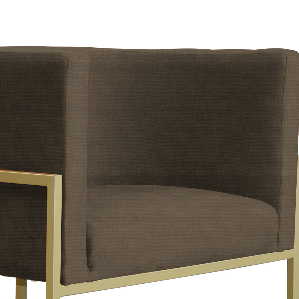Poltrona Decorativa Luana Base em Metal Linho Marrom