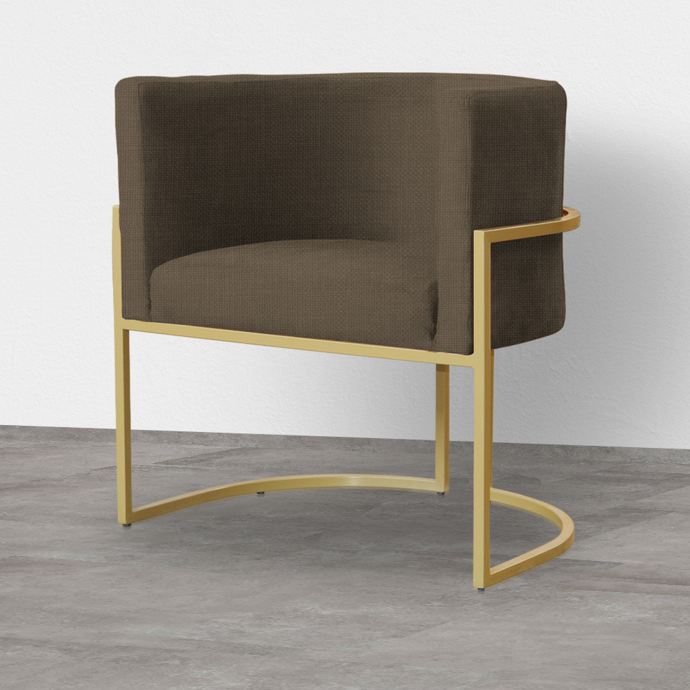 Poltrona Decorativa Luana Base em Metal Linho Marrom