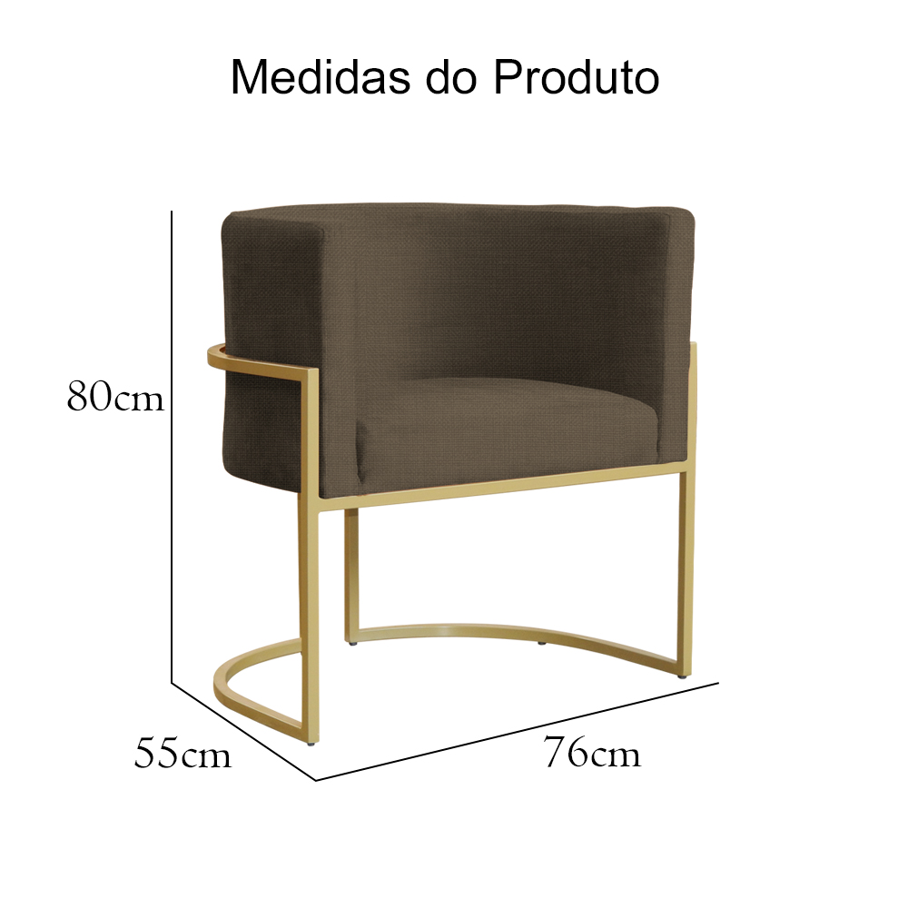 Poltrona Decorativa Luana Base em Metal Linho Marrom