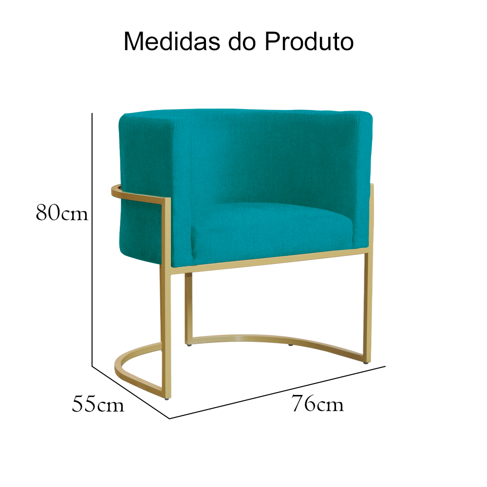Poltrona Decorativa Luana Requinte Suede Azul Turquesa - DS Estofados
