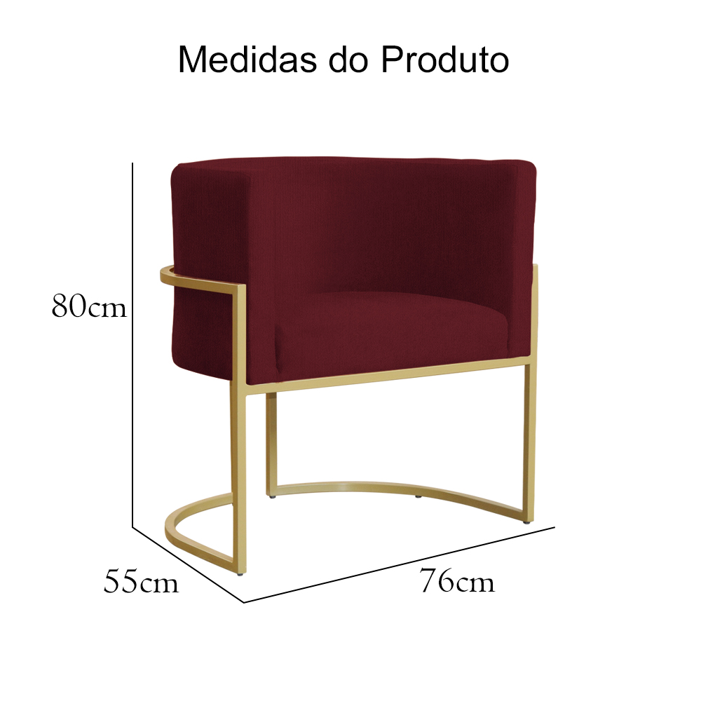 Poltrona Decorativa Luana Requinte Suede Bordô - DS Estofados