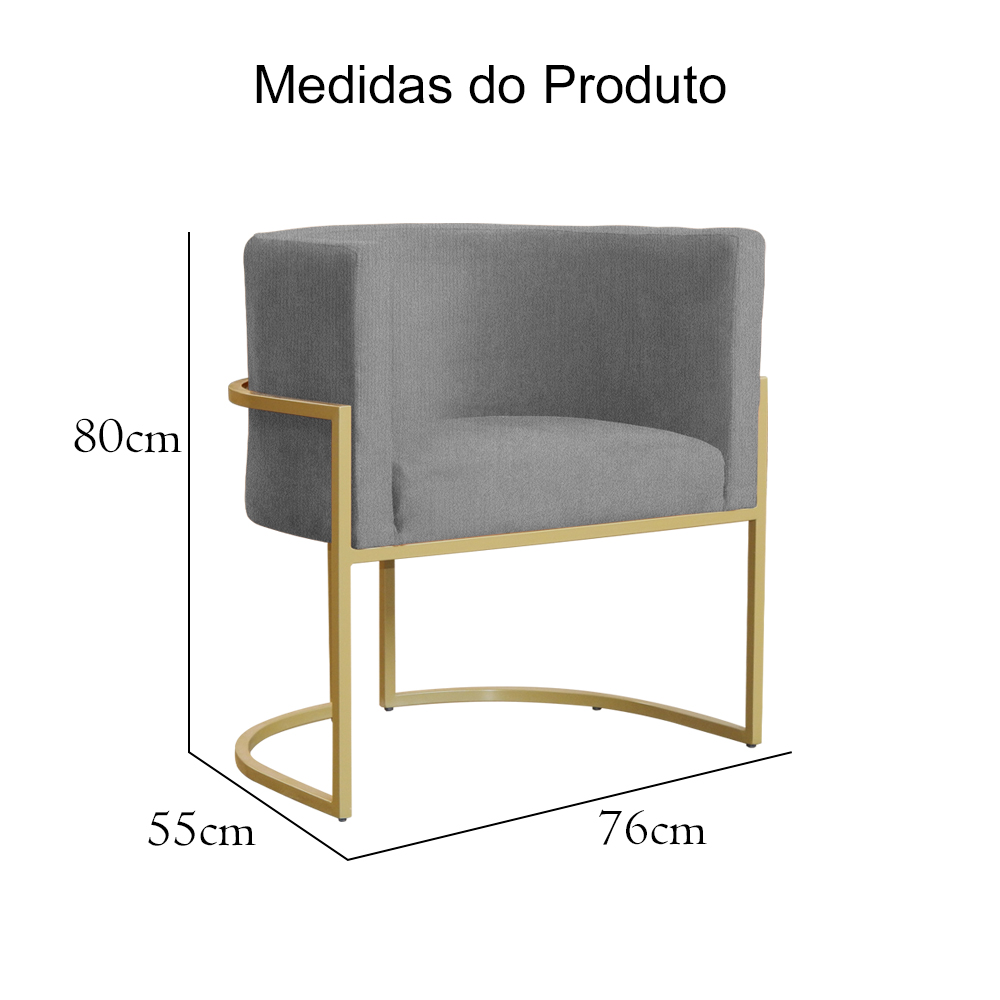 Poltrona Decorativa Luana Requinte Suede Cinza - DS Estofados