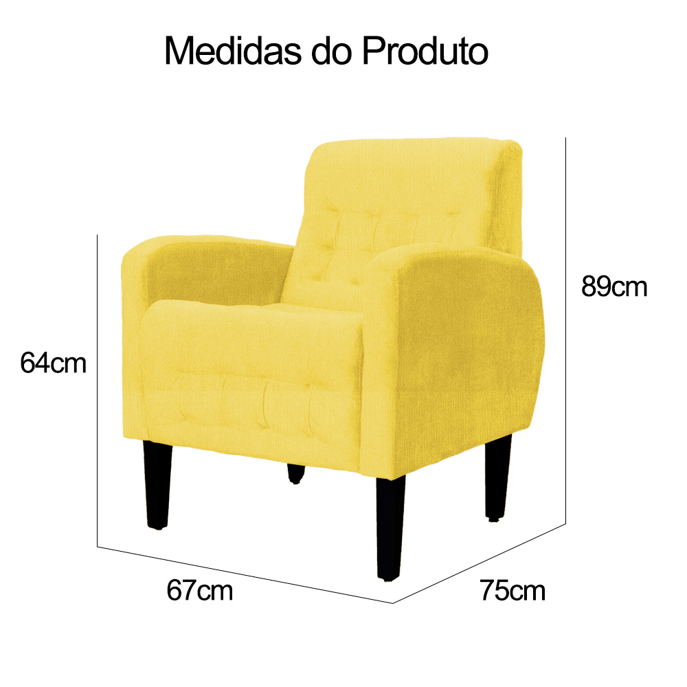 Poltrona Decorativa Luiza Para Sala Suede Amarelo - DS Estofados
