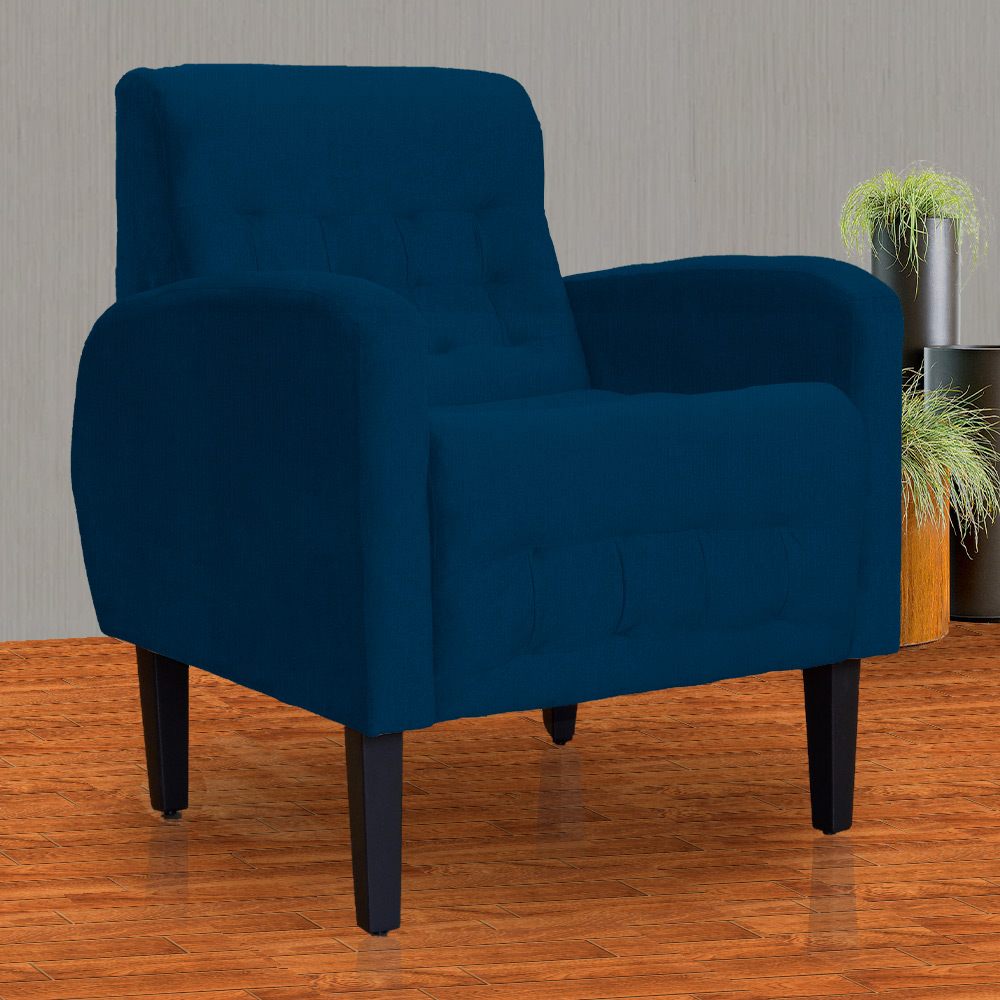 Poltrona Decorativa Luiza Para Sala Suede Azul Marinho - DS Estofados