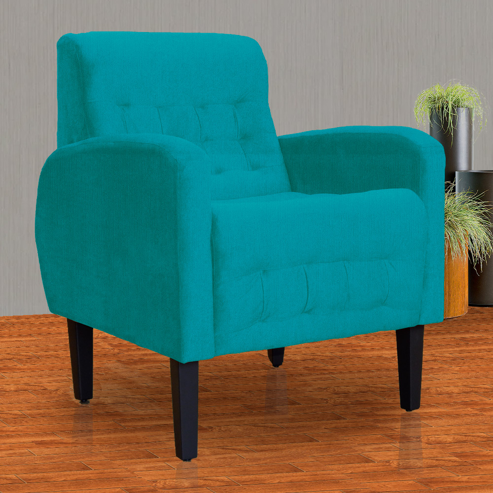 Poltrona Decorativa Luiza Para Sala Suede Azul Turquesa - DS Estofados